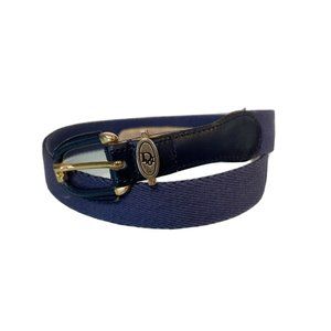 Fabulous Vintage Christian Dior Logo Belt Navy Leather and Canvas Size Small